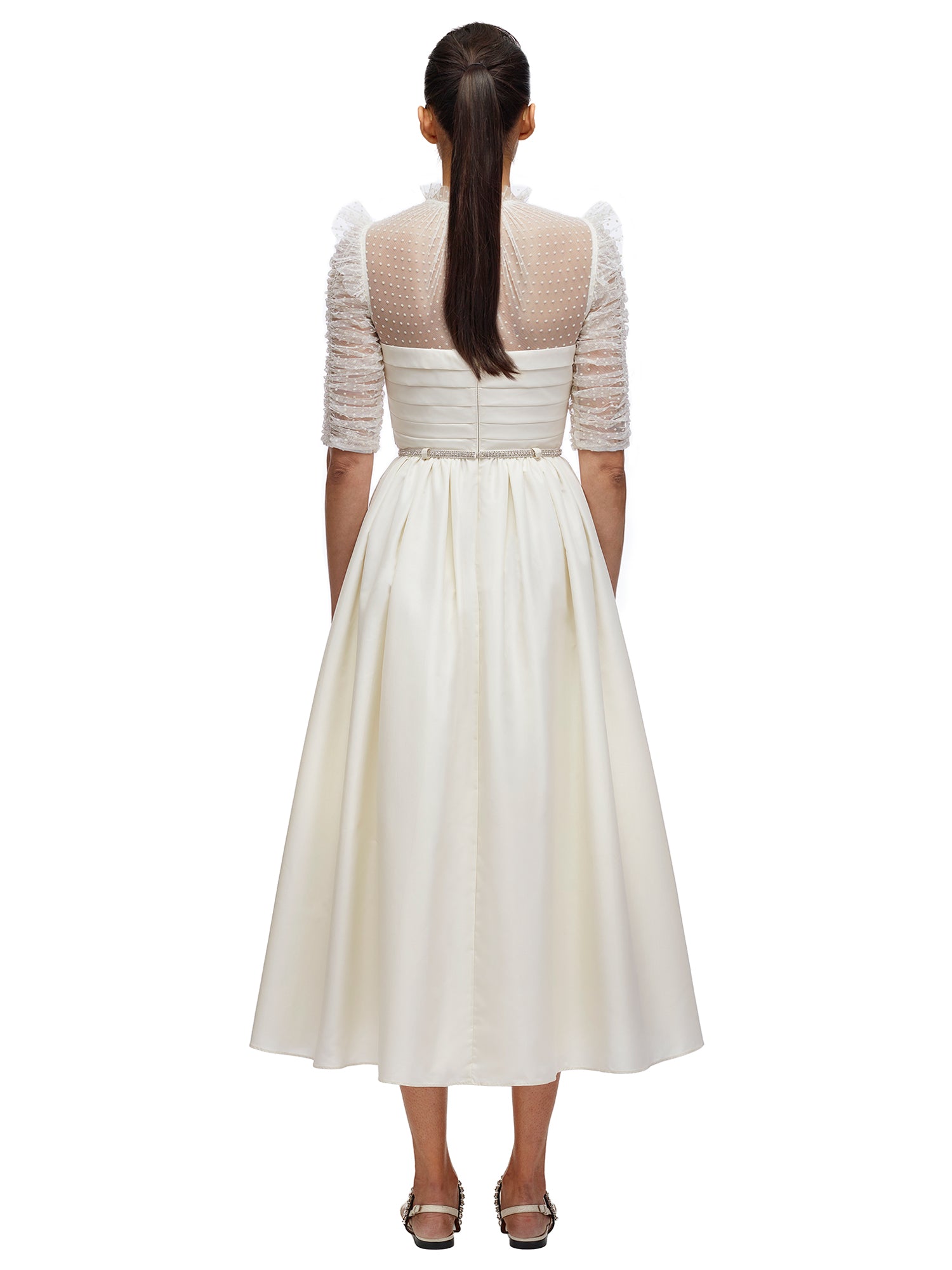 Ivory Taffeta Dot Mesh Midi Dress ...